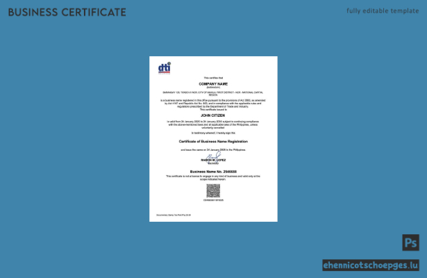 Philippinische Barangay-Bescheinigung zur Registrierung eines Firmennamens (Word- und PDF-Beispiel)
